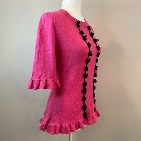 Prabal Gurung Collective Barbie Hot Pink peony pom pom sweater top size 2 XS - Picture 3 of 6